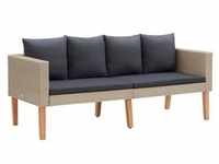 vidaXL 2-Sitzer-Gartensofa mit Auflagen Poly Rattan Beige