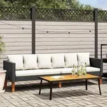 vidaXL 3-Sitzer-Gartensofa mit Auflagen Poly Rattan Schwarz