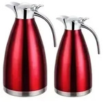2er Set Thermoskanne 1L + 1,5L Isolierkanne Teekanne Thermosflasche Kaffeekanne Rot