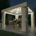 vidaXL Pavillon mit Vorh&auml;ngen & LED-Lichterkette 3x3 m Cremewei&szlig;