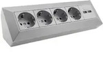 ChiliTec 23662 4-fach Steckdosenblock + 2x USB, silber 250V~/ 16A, Aufbaumontage, USB