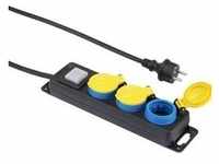 renkforce Steckdosenleiste mit Schalter 3fach Schwarz, Gelb, Blau Schutzkontakt
