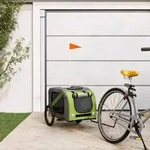 vidaXL Fahrradanh&auml;nger Hunde Gr&uuml;n und Grau Oxford-Gewebe und Eisen