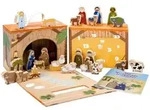 yoamo Spielkrippe Adventskalender f&uuml;r Kinder mit 24 Holzfiguren, hochwertigem