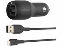 Belkin CCD001bt1MBK, Belkin Dual USB-A Kfz-Ladegerät incl. Lightning Kabel 1m...