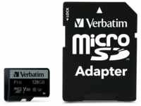 Verbatim 47044, 128GB Verbatim microSDXC-Card Pro U3, UHS-3, 4K UHD (R) 90MB/s, (W)
