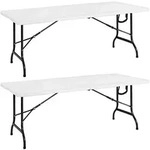 Gartentisch 2er-Set Wei&szlig; Kunststoff 183x76x74cm klappbar