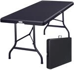 DeubaXXL DE Gartentisch Schwarz Rattan-Look 180x75x73cm klappbar 107144
