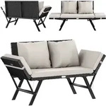 Polyrattan Gartenbank Schwarz/Creme 176x56x81cm