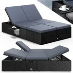 Polyrattan Gartenliege Schwarz/Anthrazit 200x115x33cm