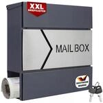 DeubaXXL DE Briefkasten Design Anthrazit Edelstahl Zeitungsfach 37x11x36,5 cm 108101