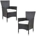 Polyrattan Gartenstuhl 2er-Set Braun/Creme stapelbar