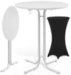 Stehtisch Wei&szlig; 110x70cm + Stehtischhusse Schwarz &Oslash;70cm