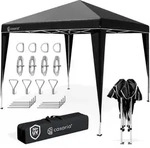 Faltpavillon 3x3m Pop-Up Schwarz Schnellaufbau UV-Schutz 50+ wasserdicht stabil