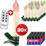 DeubaXXL DE Kabellose Weihnachtsbaumkerzen LED 30er-Set Bunt mit Batterien &