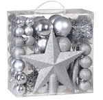 DeubaXXL DE Weihnachtskugeln Silber 77 tlg in matt gl&auml;nzend & glitzernd 103311