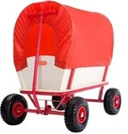 Bollerwagen Braun/Rot Holz 168x99x61cm mit Schutzdach