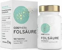 Cosphera Fols&auml;ure | 180 Tabletten | hochdosiertes Folat (5-MTHF) | 800&mu;g...