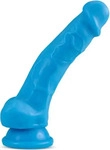 Neo Elite Neo Sensa Feel Dildo mit Saugfu&szlig; und Hoden 19 cm neonblau