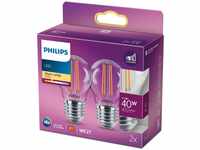 2er-Pack E27 PHILIPS LED Tropfenlampe 4.3W wie 40W warmes Licht Filamentlampe, EEK: F