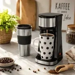 Cucinova Kaffeemaschine mit Keramik- und Thermobecher, schwarz