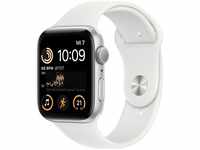 Apple MNK23NF/A, Apple Watch SE 2022 44mm Silber (Weißes Silikon Armband)