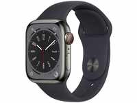 Apple MNJJ3NF/A, Apple Watch Series 8 4G 41mm Grau (Schwarzes Silikon Armband)