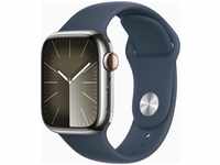 Apple 8675485, Apple Watch Series 9 4G 41mm Silber RVS (Blaues Silikon Armband S/M)