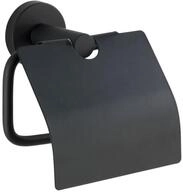WENKO Toilettenpapierhalter Bosio, Edelstahl, rostfrei, Schwarz matt mit Deckel
