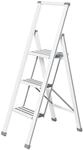 WENKO Alu-Design Klapptrittleiter 3-stufig, rutschfeste Haushaltsleiter,