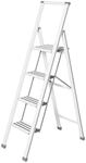 WENKO Alu-Design Klapptrittleiter 4-stufig, rutschfeste Haushaltsleiter,