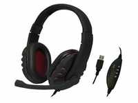 Stereo headset 1x USB-A plug boom microphone gaming black/red