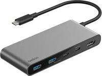 Belkin AVC023HQSGY, Belkin Connect 7-in-1 USB-C Hub with Dual USB-C Ports - Silver