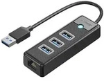 PW3UR25-U3 USB Hub 4-Port 3x USB-A 3.0 1x RJ45 2.5G Ethernet 1 m - Black...