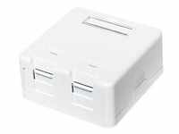 Surface mount box for 2 keystone modules with dust shutter white