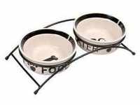 Food/Water bowl set ceramic/metal 2 × 0.6 l/ø 15 cm/32 × 9 × 15 cm white/black