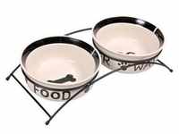 Food/Water bowl set ceramic/metal 2 × 1.6 l/ø 20 cm/41 × 10 × 20 cm white/black