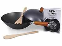 KEN HOM wok with w. handle Lid Wooden Scoop and Spatula (5pc)
