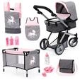 Doll's Pram Mega Set - Pink / Grey