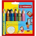 woody Arty 3 in 1 cardboard wallet of 6 pens incl. a sharpener