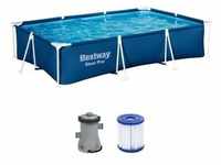 Bestway Steel Pro Frame Pool Set mit Poolpumpe 300 x 201 x 66 cm, dunkelblau, eckig