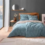 Estella Feinflanell Bettw&auml;sche Cuneo petrol 135x200 cm + 80x80 cm - blau;gr&uuml;n