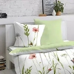 Dormisette Mako-Satin Bettw&auml;sche Sommerwiese 135x200 cm + 80x80 cm - gr&uuml;n;wei&szlig;