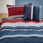 Traumschlaf Seersucker Bettw&auml;sche Mick navy 135x200 cm + 80x80 cm - blau;rot