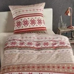 Traumschlaf Biber Bettw&auml;sche Schneeflocken rot 140x200 cm + 70x90 cm - rot;beige