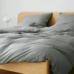elegante Washed-Cotton-Bettw&auml;sche Crisp 155x220 cm + 80x80 cm | stone - grau