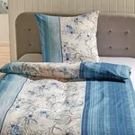 Traumschlaf Soft-Touch Mikrofaser Bettw&auml;sche Fiori blau 200x220 cm + 2x 80x80...
