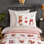 Traumschlaf Flanell Bettw&auml;sche Fuchs Hase 135x200 cm + 80x80 cm - rot;beige