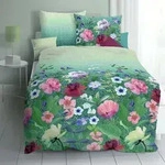 Kaeppel Mako-Satin Bettw&auml;sche Wildblumen smaragd 135x200 cm + 80x80 cm - gr&uuml;n