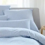 elegante Mako-Satin Bettw&auml;sche Hamburger Streifen 135x200 cm + 80x80 cm | blau -
